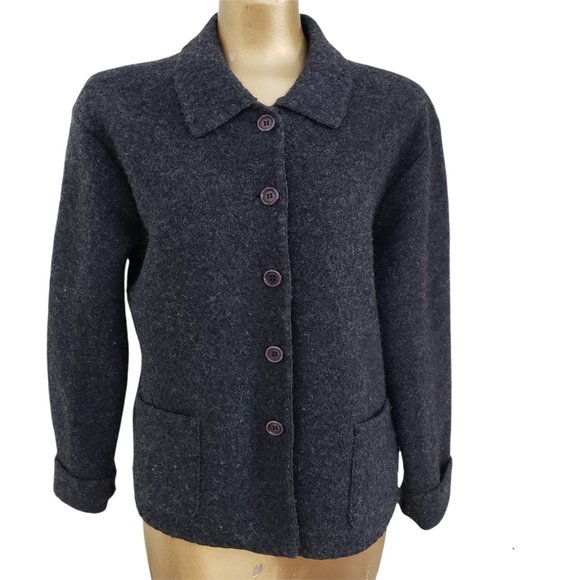 Talbot's 100% Soft Wool Gray Button Front  Long Sleeve Shaket Size M - Picture 1 of 9